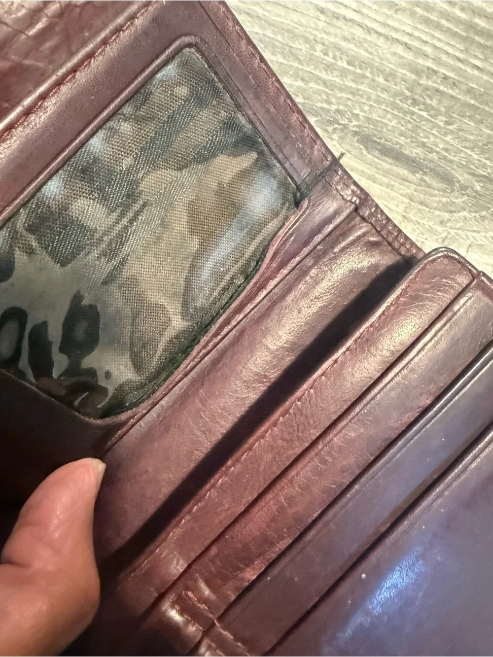 Frye Leather Trifold Wallet Clutch - Dark Purple